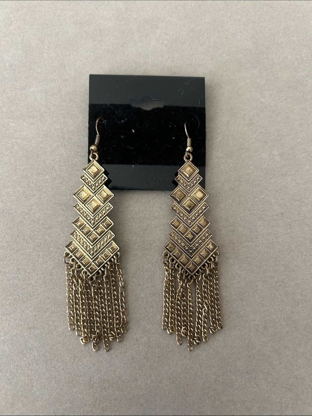 Boho Geometric Fringe Earrings - Gold